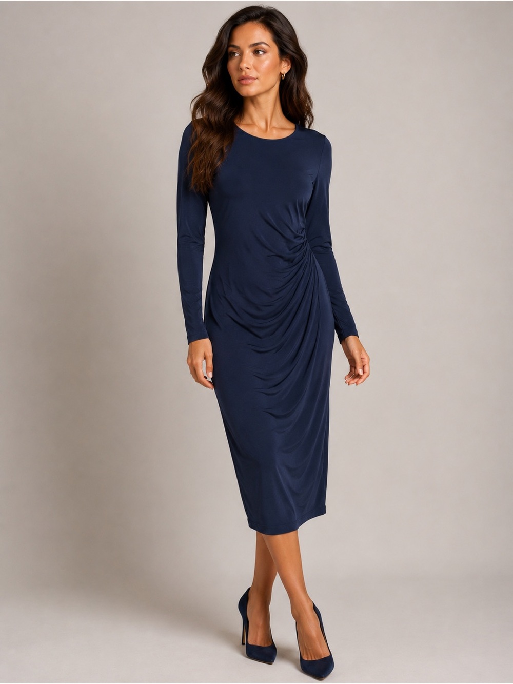 Velvet by Graham & Spencer Beatrix Long Sleeve Midi Dress Midnight Size Large